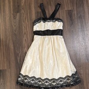 Cream and Black Halter Dress for Cocktail, Wedding, Homecoming Corset